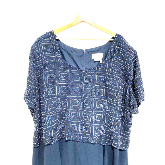 Night Scene - Sequin top mother of bride formal Navy long dress women's size 6X - Picture 2 of 6